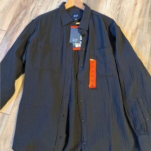 GAP Midnight Black Gauze Casual Button-down Shirt